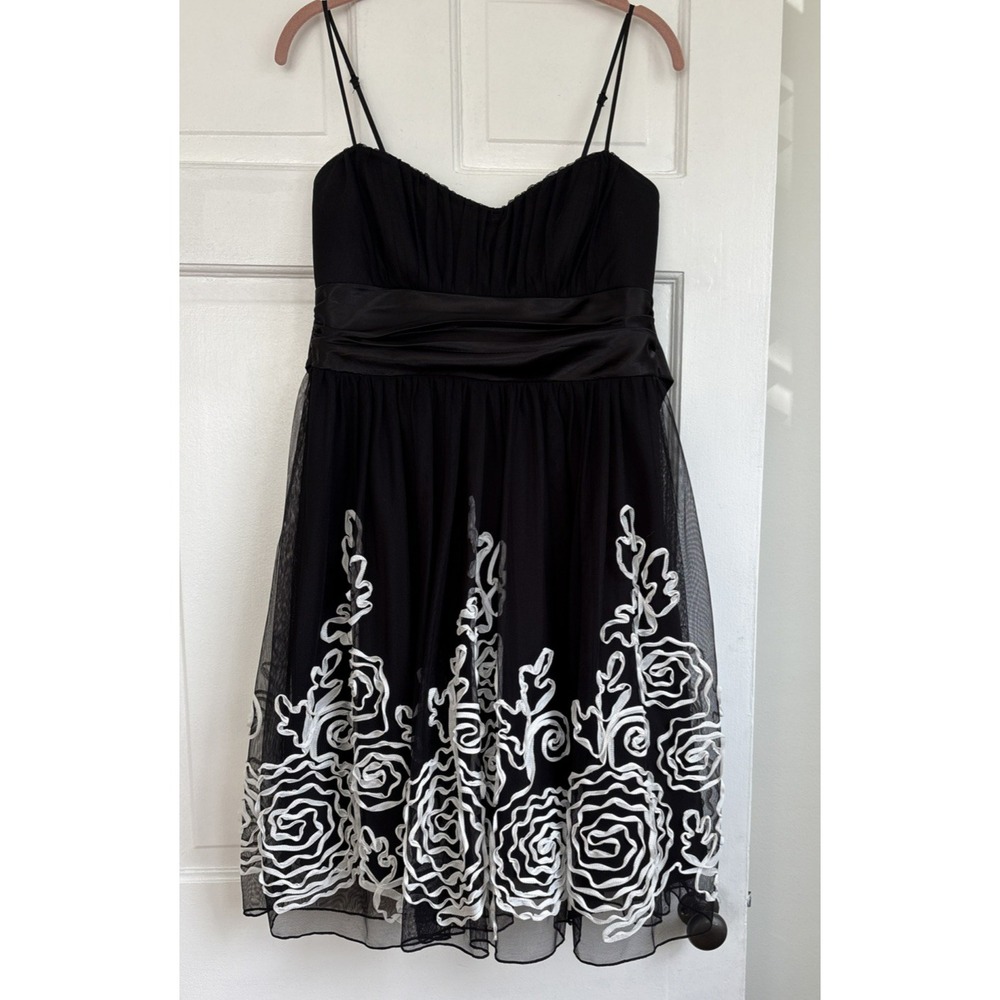 Black White Ribbon Rose Mesh Party Dress Large NWT 210-122-65 Y2K Whimsigoth